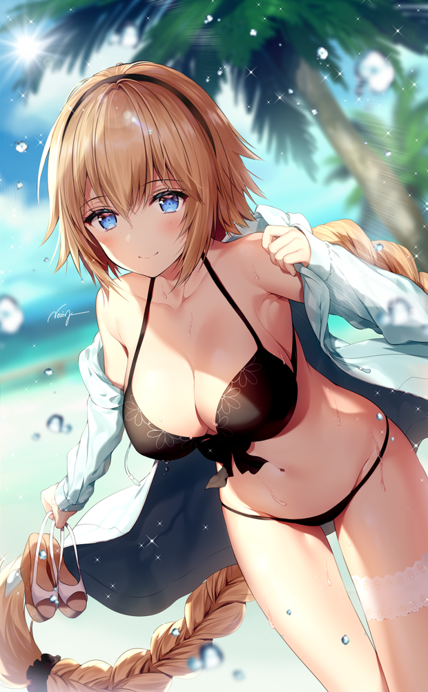 Bitch ecchi is walking on the beach
