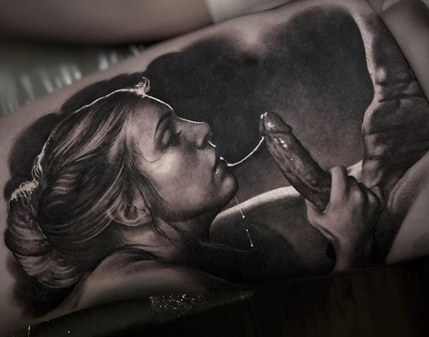 Blowjob tattoo by Den Yakovlev