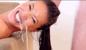 long strings of cum from her lovely face.
