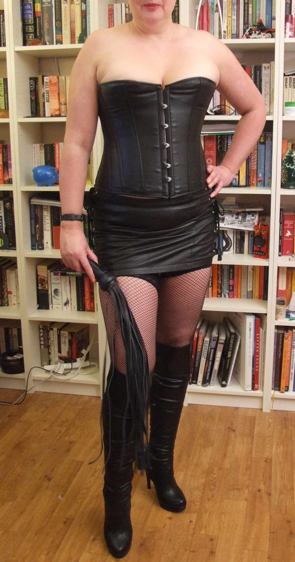 Ready for some dominatrix with a dildo whip.