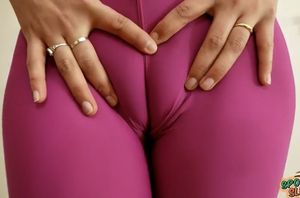 Mila in pink leggings flashing thong