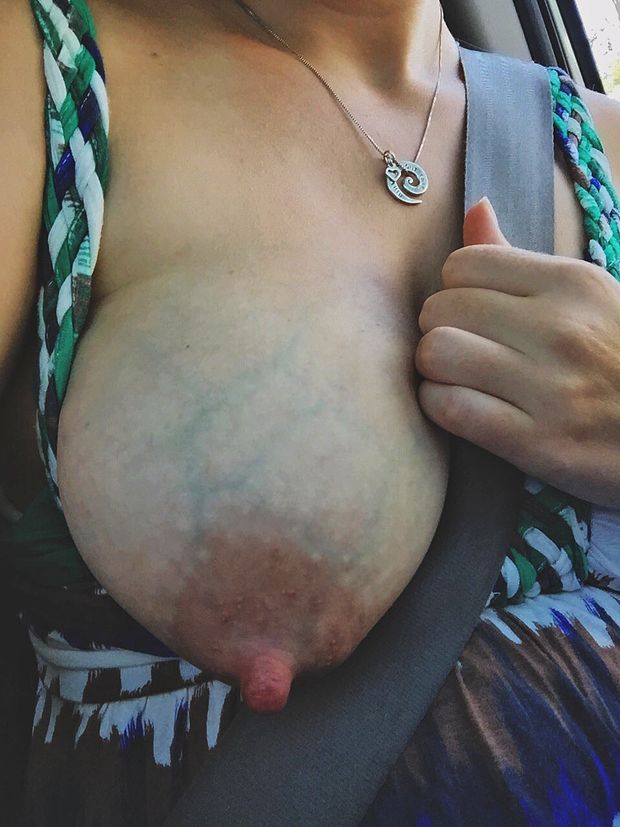 Huge nipple and veins on show in the car. I did say this board would be different.