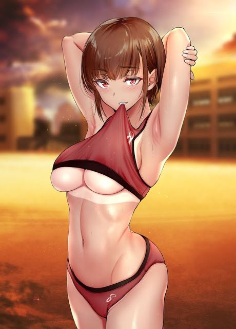 sexy tan hentai babe in sports bra