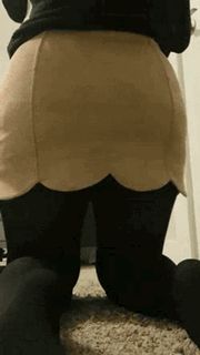 Chubby in thick black tights upskirt