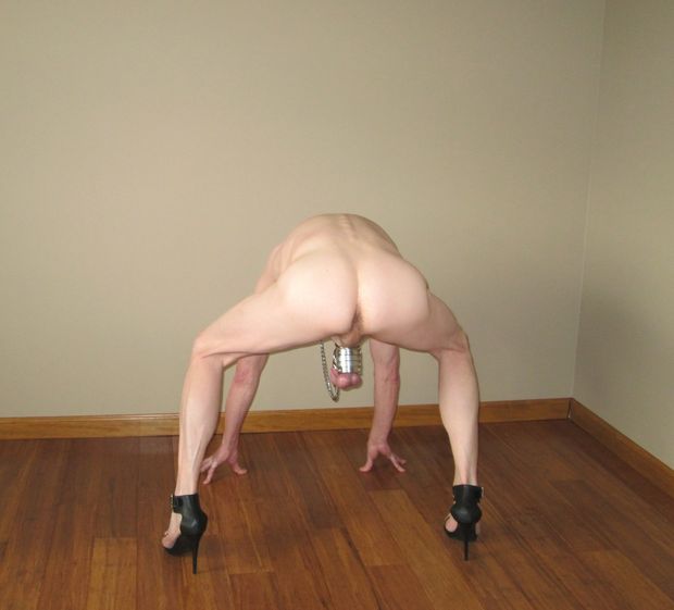 sissy bent over wearing ball weights ready to be fucked hard