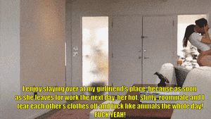 When the girlfriend goes to work, the boyfriend has fun with the hot roommate