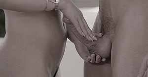 Rubbing his nice cock