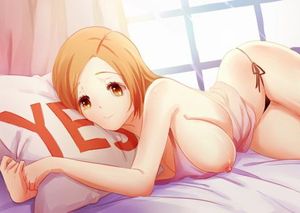 Teen Orihime half naked in bed.