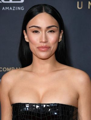 Stephanie Shepherd big boobs showing nice cleavage in a sexy black dress photographed on the red carpet.