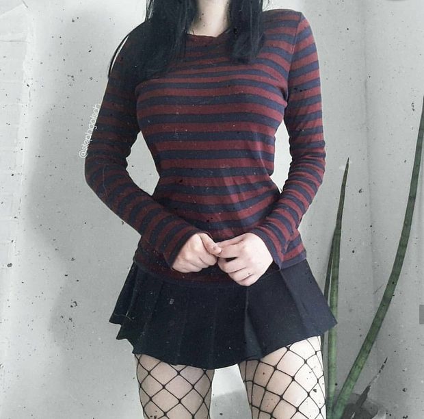 Miniskirt and fishnets