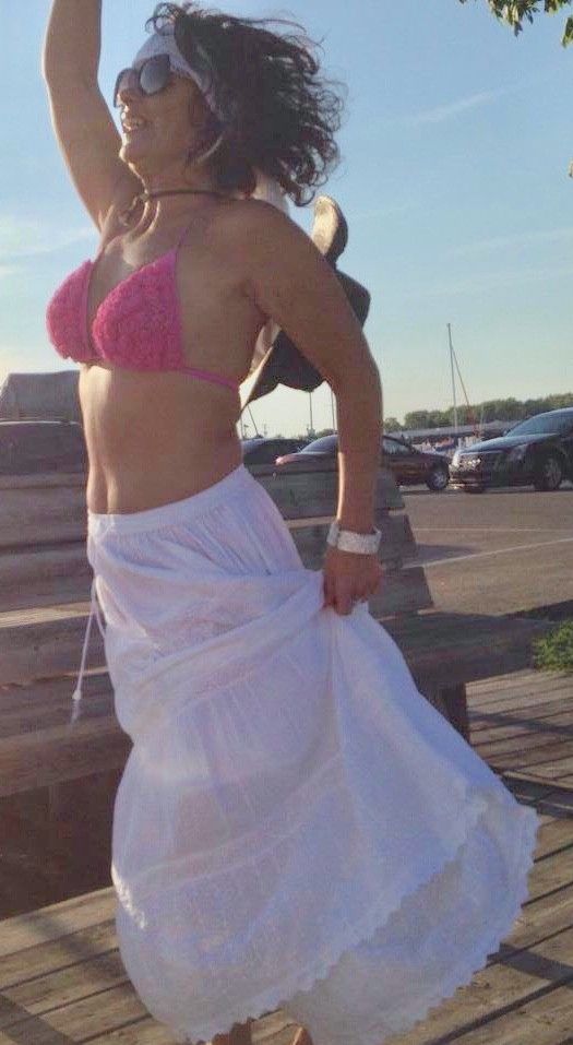 Hot Bikini MILF in Long Skirt Catches a Breeze