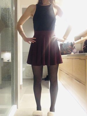 Pantyhose Pic Entitled Christmas outfit. No panties ????