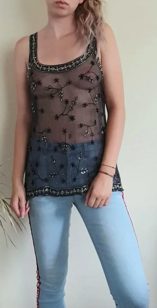 Hot dutch teen shows her nipples in see through top