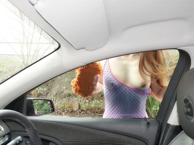 Abbie J showing tits at a carwash