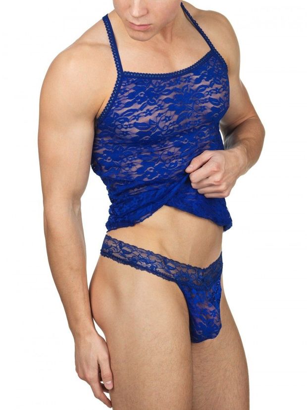 Sexy hunk in blue lingerie