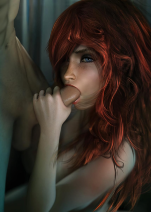 Miss Fortune sucks a cock.