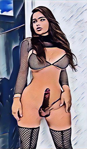 Hot brunette in fishnets with hard cock