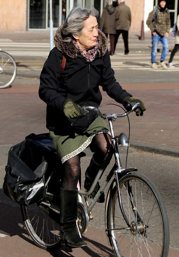 GILF cycling in pantyhose