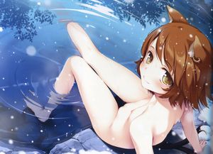 Anime Fox Character in moonlit bath pond