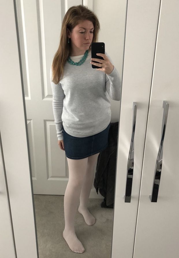 Selfie in white pantyhose
