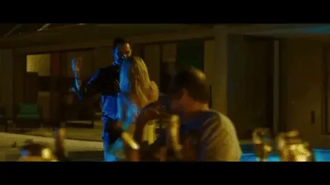 Sexy blonde lady, shakes her ass, as she dances with dude.