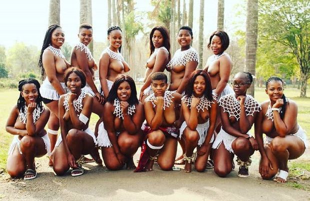 A group of half naked Zulu tribe women