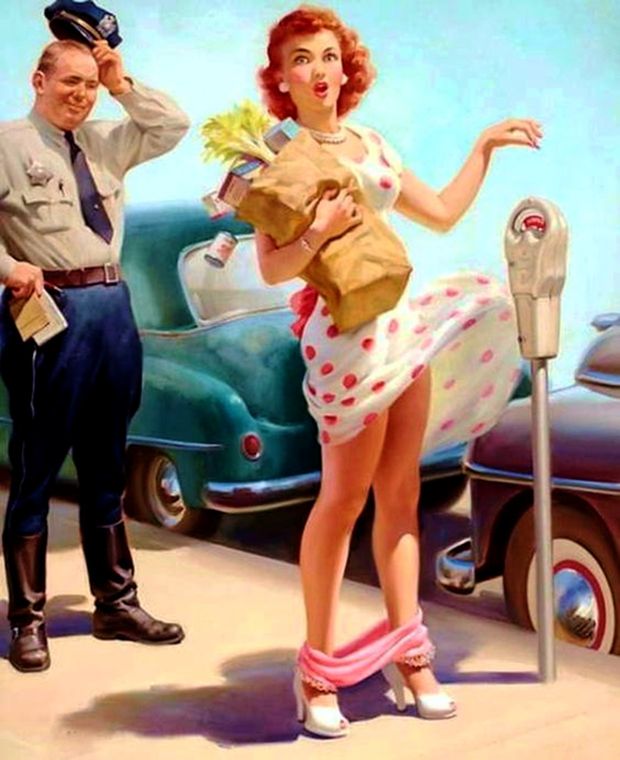 Vintage milf getting her skirt blown up!