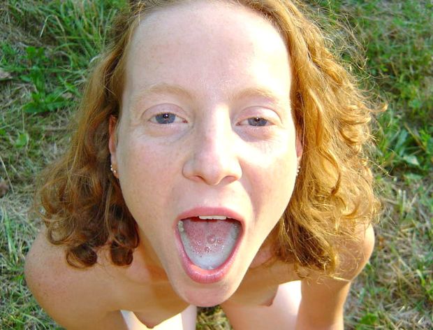 perfect babe naked with cum in mouth on nature
