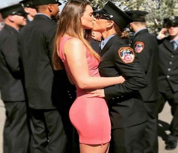 Lesbian Cop Kissing Her Girlfriend