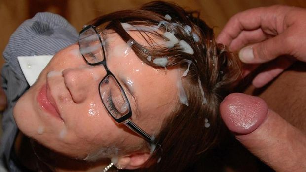 Cum covered face and glasses