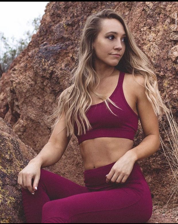 Hot brunette teen in purple athletic wear