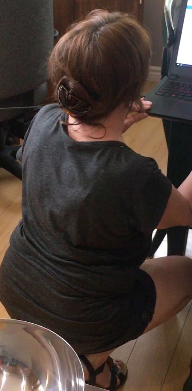 My mom crouching down