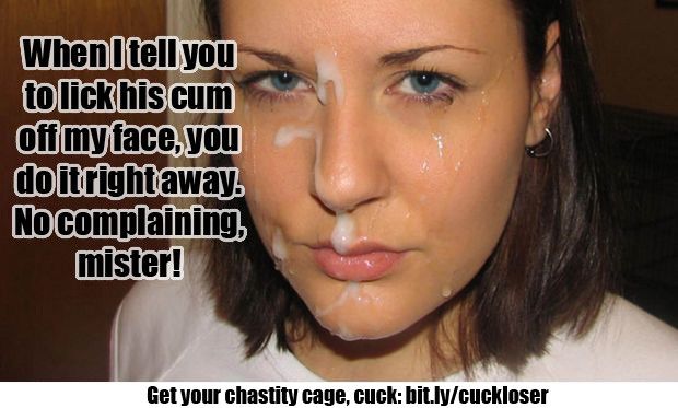 Femdom cum eating cuckolds caption