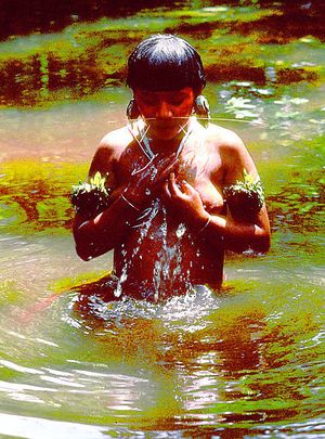 tribal Yanomami-Woman bathing