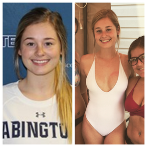 Beautiful college athlete in white one piece