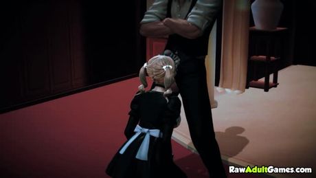 Blonde maid fucked doggystyle by house owner