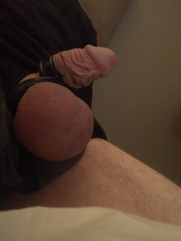 Cuckold hubby with small cock and swollen balls