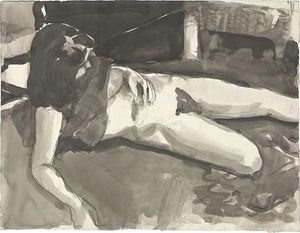 drawing of a woman with no pants on