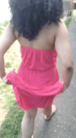 Flashing ass in pink dress