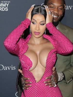 Busty Cardi B deep sexy cleavage at Clive Davis 2020 Pre-Grammy Gala