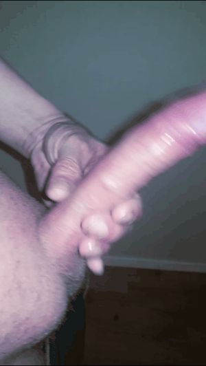 Stroking my hard wet cock