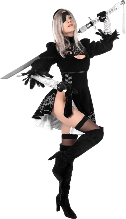 Eva Elfie cosplay like 2B from Nier Automata