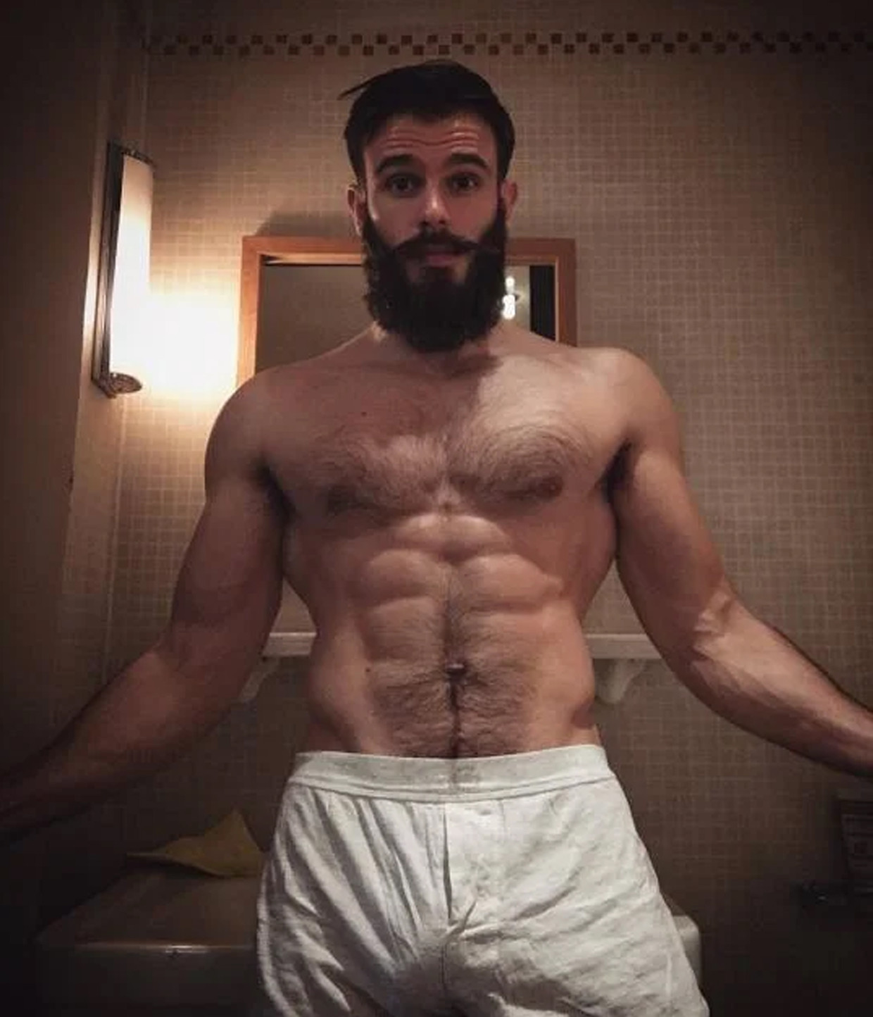 Full beard. Fuller concealed explosive. I wonder: is the beard like the pin on a grenade? Pull it and the thing explodes? Thad be HOT.