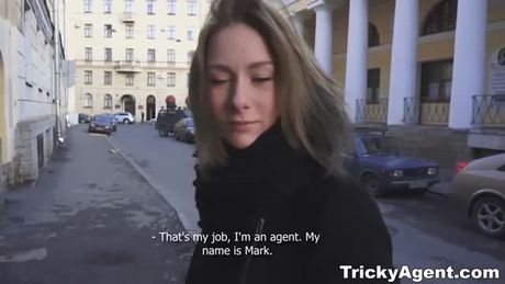 Skinny chick with small tits, Alice Marshall is making her first porn video and enjoying it a lot (casting)