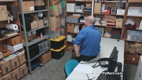 Ebony cutie with curly hair fucked hard in the back office