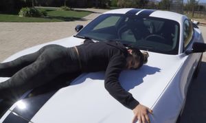 18 year Hailie Deegan ass in leggings on her car