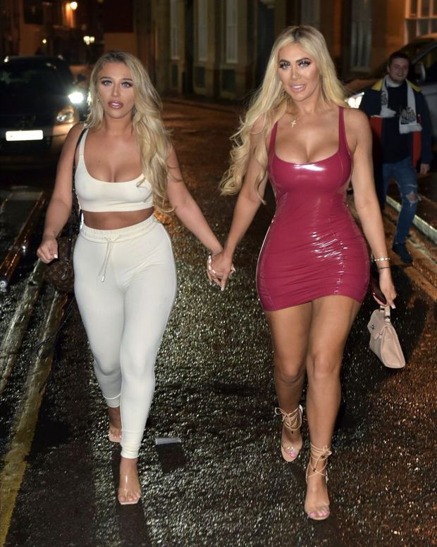 Chloe Ferry and Sophie Kasaei both showing nice cleavage with their big tits seen by paparazzi Chloe is in a sexy tight minidress.