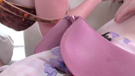 Chick dildoing ass of charming tranny chick with Athena Rayne and Ella Hollywood