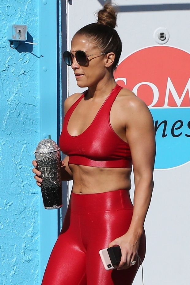 JLO red leggings Camel toe