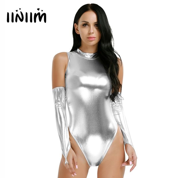 shiny silver leotard